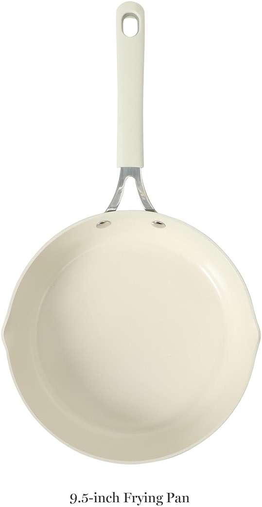 Martha Stewart Heathland 9.5 Inch Aluminum Cookware Non-Toxic Premium Ceramic Non Stick Frying Pan, Kitchen Egg Pan, Omelet, Pots and Pans, Linen White, Induction Safe - Image 4