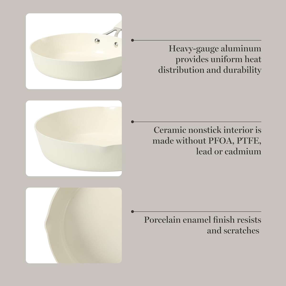 Martha Stewart Heathland 9.5 Inch Aluminum Cookware Non-Toxic Premium Ceramic Non Stick Frying Pan, Kitchen Egg Pan, Omelet, Pots and Pans, Linen White, Induction Safe - Image 5