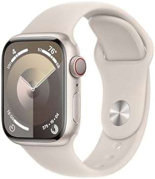 Apple Watch Series 9 (GPS, 45mm) Starlight Aluminum Case with Starlight Sport Band, S/M (Renewed) - Image 1