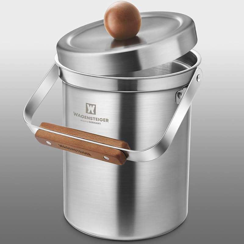 WAGENSTEIGER Kitchen Countertop Compost Bin 101ounces / 3Liters with Airtight Lid, SUS304 Stainless Steel Odor-Free Food Waste Bin with Wooden Handle Stylish Design/Bathroom Trash Can (Silver) - Image 7