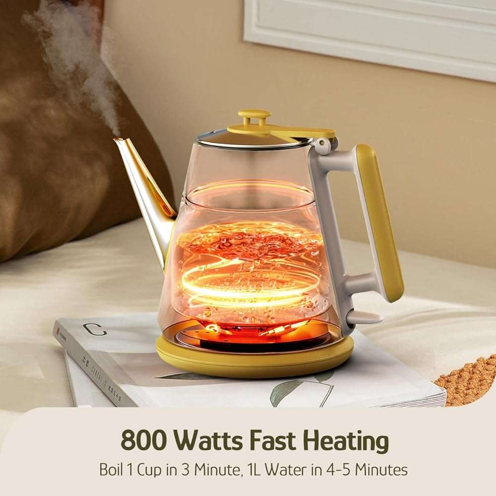 Hazel Quinn Retro X Eduardo Recife Collaboration Electric Kettle- 1 Litres / 34 Ounces Retro Small Tea Kettle, Double Wall, 304 Stainless Steel, 800W Fast Boiling, Cordless, BPA-Free, Auto Shut-Off - Image 4