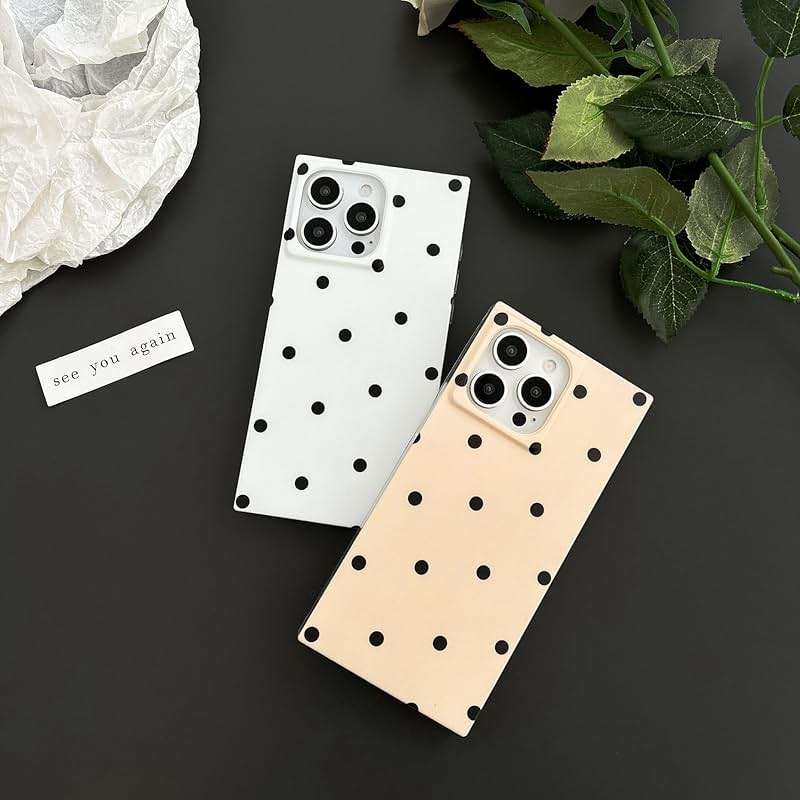Reezaddin Polka Dots Matte Rectangle Phone Case Compatible with iPhone 16 Pro Max Cute Retro Vintage Boho Stylish Design Slim Protective Girly Cover(i16promax 6.9",Nude Almond) - Image 3