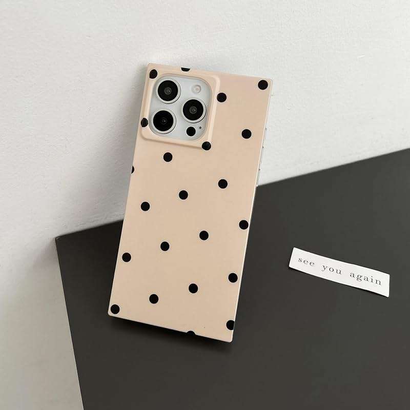 Reezaddin Polka Dots Matte Rectangle Phone Case Compatible with iPhone 16 Pro Max Cute Retro Vintage Boho Stylish Design Slim Protective Girly Cover(i16promax 6.9",Nude Almond) - Image 4