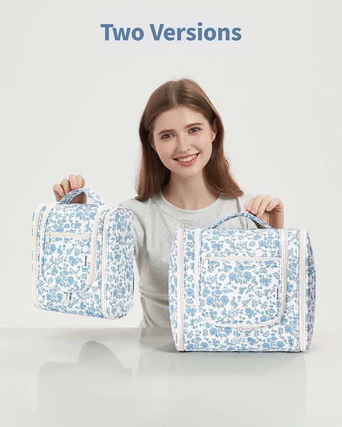 Narwey Hanging Toiletry Bag Women Travel Makeup Bag Organizer Toiletries Bag for Travel Size Essentials Accessories Cosmetics (Medium,Blue Flower) - Image 8