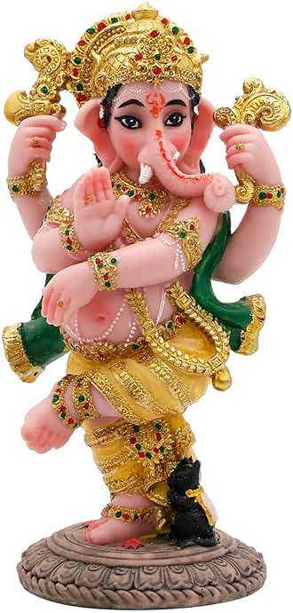 Indian God Ganesha Idol Statue - 5”H Hindu Dancing Ganesh Murti India Ganapati Pooja Item Home Office Temple Mandir Shrine Altar Diwali Puja Spiritual Decor Ideal Gifts for Indian Friend Relative - Image 1