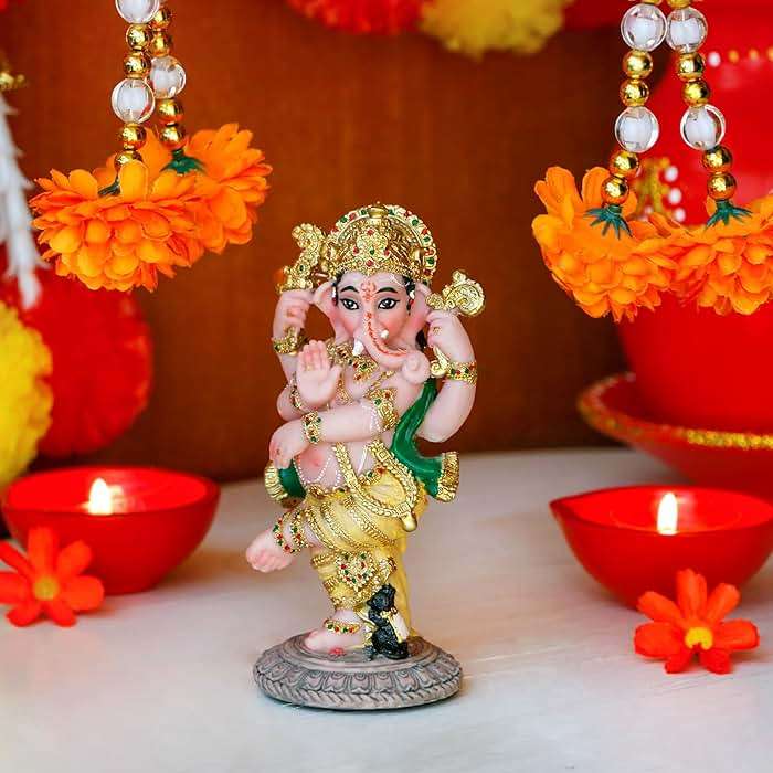 Indian God Ganesha Idol Statue - 5”H Hindu Dancing Ganesh Murti India Ganapati Pooja Item Home Office Temple Mandir Shrine Altar Diwali Puja Spiritual Decor Ideal Gifts for Indian Friend Relative - Image 3