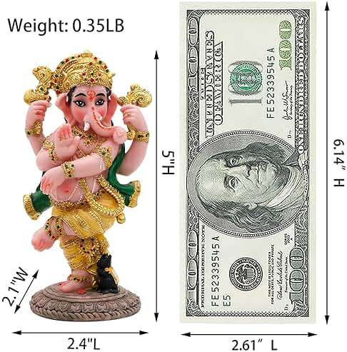 Indian God Ganesha Idol Statue - 5”H Hindu Dancing Ganesh Murti India Ganapati Pooja Item Home Office Temple Mandir Shrine Altar Diwali Puja Spiritual Decor Ideal Gifts for Indian Friend Relative - Image 4