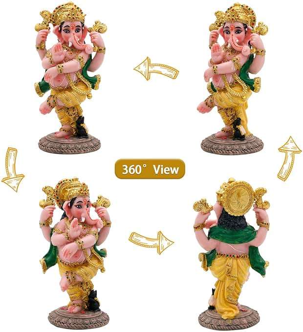 Indian God Ganesha Idol Statue - 5”H Hindu Dancing Ganesh Murti India Ganapati Pooja Item Home Office Temple Mandir Shrine Altar Diwali Puja Spiritual Decor Ideal Gifts for Indian Friend Relative - Image 5