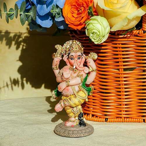 Indian God Ganesha Idol Statue - 5”H Hindu Dancing Ganesh Murti India Ganapati Pooja Item Home Office Temple Mandir Shrine Altar Diwali Puja Spiritual Decor Ideal Gifts for Indian Friend Relative - Image 6