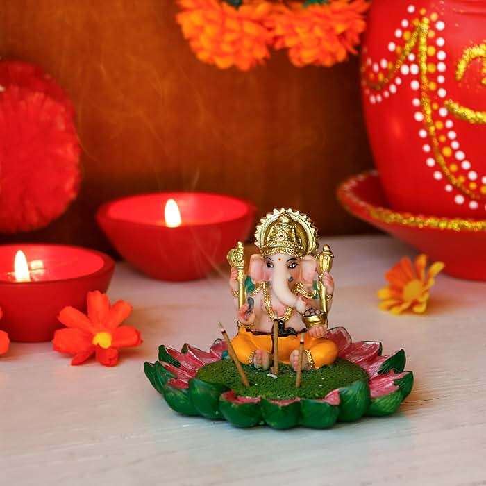 Hindu God Ganesha Idol Statue - 3.8"L Ganesh Incense Burner/Holder India Ganapati Pooja Item Home Office Temple Mandir Shrine Altar Diwali Puja Decor Ideal Gifts for Indian Friend Relative - Image 5