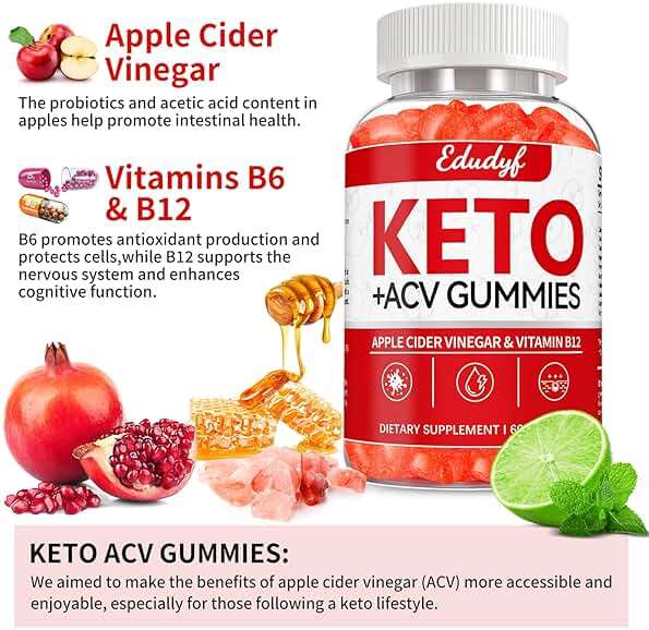 EDUDYF Keto ACV Gummies - 60 Count Gluten-Free, Gelatin-Free Apple Cider Vinegar Gummies with B12 for Keto Support, Vegetarian, Unique Flavor, Convenient Bottled Supplement for Men & Women - Image 4