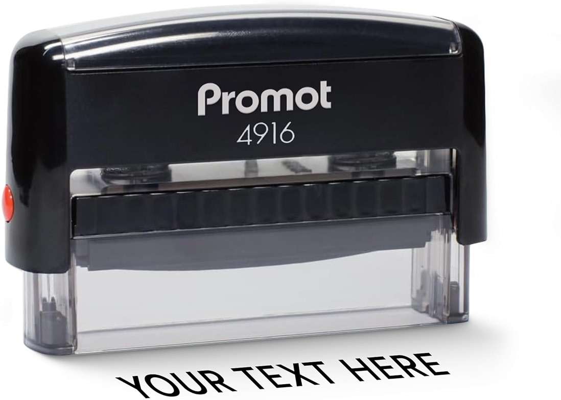 Promot Self Inking 1 Line Custom Stamp (Long) - Personalized Name Stamps for Office, Teacher, Address & Business Stamp - Choose Font & Ink Color - Return Address Rubber Stamps - Image 1
