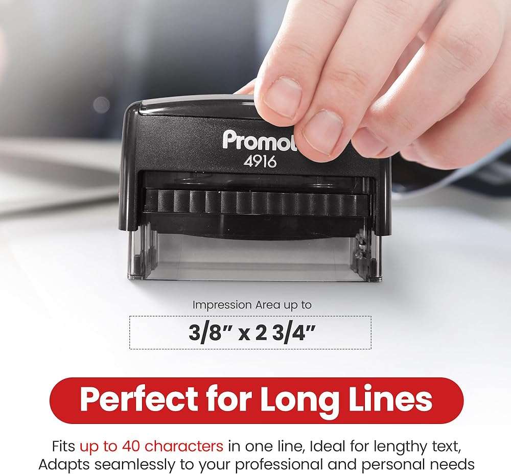 Promot Self Inking 1 Line Custom Stamp (Long) - Personalized Name Stamps for Office, Teacher, Address & Business Stamp - Choose Font & Ink Color - Return Address Rubber Stamps - Image 2
