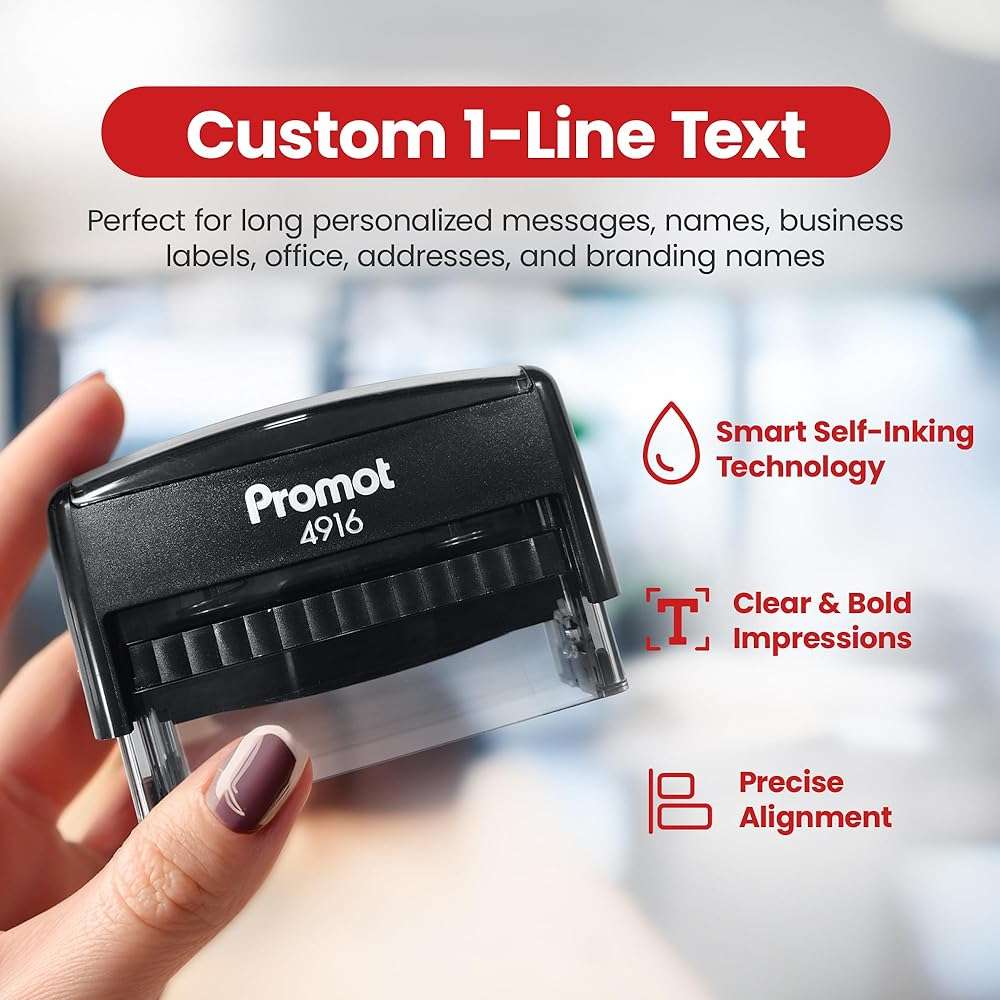 Promot Self Inking 1 Line Custom Stamp (Long) - Personalized Name Stamps for Office, Teacher, Address & Business Stamp - Choose Font & Ink Color - Return Address Rubber Stamps - Image 4