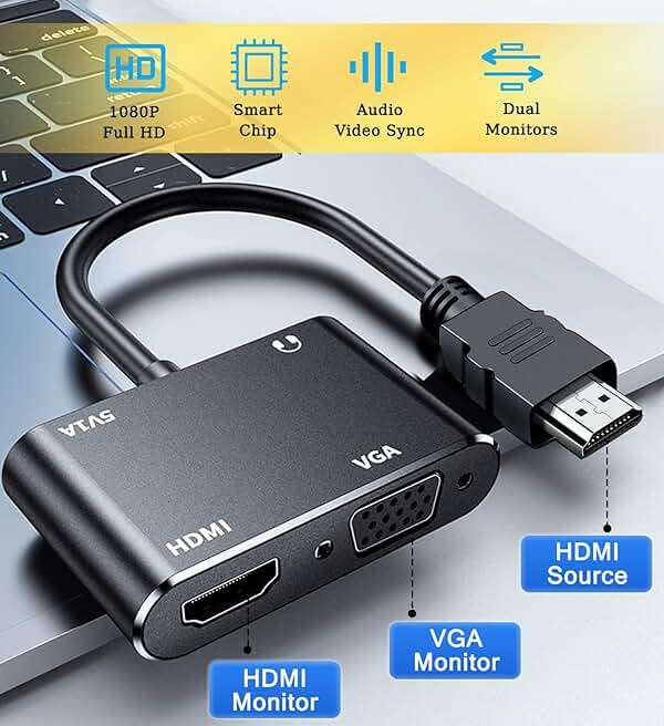 AKWOR HDMI to VGA+HDMI Adapter for Dual Monitor, HDMI to VGA & HDMI Splitter 1 to 2,1080P@60HZ Full HD Display Video Converter Compaitble with Windows/Mac Os/Linux, Plug & Play - Image 8