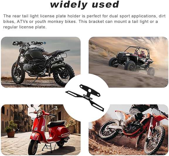 Wevdn 1 PCS Motorcycle License Plate Bracket, Adjustable Motorbike Fold License Plate Tail Light Mount Holder, Universal License Plate Holder for Scooter ATV Dirt Bike, Car Accessories - Image 6