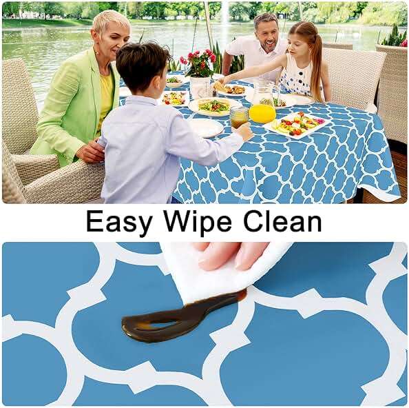 Smiry Rectangle Table Cloth, Waterproof Vinyl Tablecloth with Flannel Backing for Rectangle Tables, Wipeable Spillproof Plastic Tablecloths for Dining, Camping and Indoor (52"x70", Light Blue) - Image 3