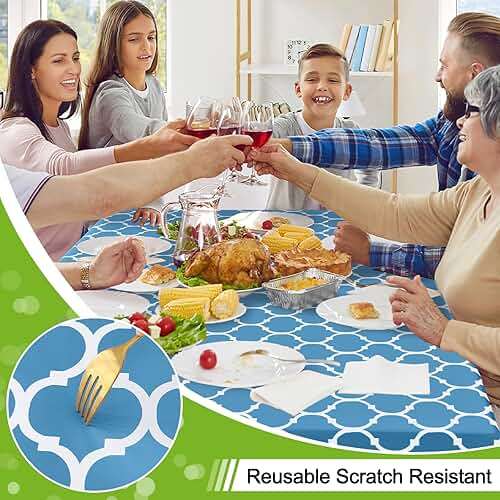 Smiry Rectangle Table Cloth, Waterproof Vinyl Tablecloth with Flannel Backing for Rectangle Tables, Wipeable Spillproof Plastic Tablecloths for Dining, Camping and Indoor (52"x70", Light Blue) - Image 4