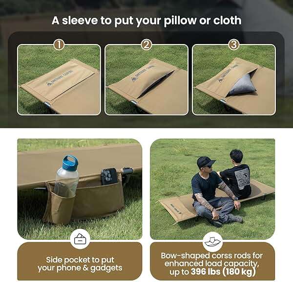 ONETIGRIS SUPRAGRIS Camping Cot, Support Up to 400lbs, Lightweight Comfortable Folding Bed for Camping, Hiking, Backpacking, Travel, Car Trips, Office Nap - Image 6