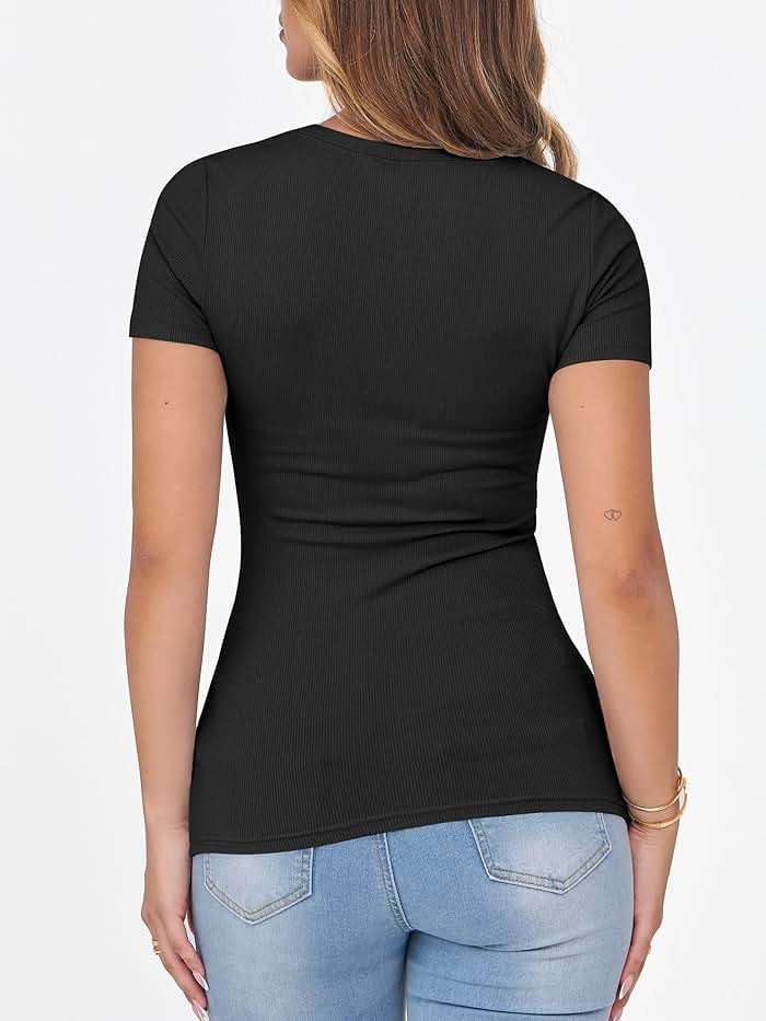 ANRABESS Women Short Sleeve Crewneck Ribbed Knit Slim Fitted Shirts Summer Tops Basic Tee Casual 2026 Spring Outfits Clothes - Image 6