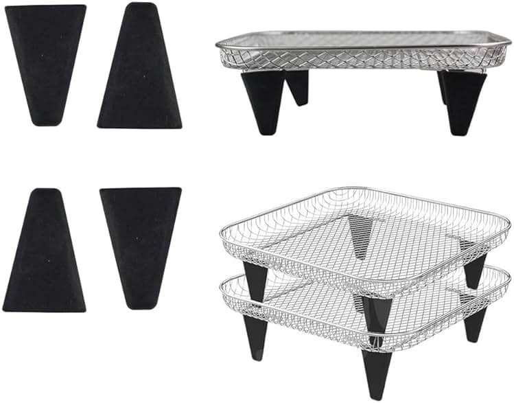 NentMent 4 Pack Dehydration Rack Heightening Feet Silicone Stand Cover Cap for Height Increasing Multi Layer Stackable Air Fryer Basket Tray Grilling Dehydrator Mesh Set with Triangle Foot - Image 6
