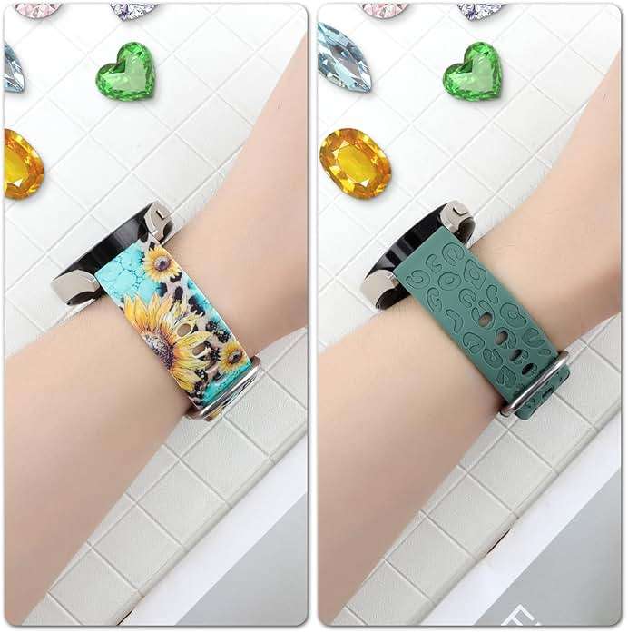 2 Pack Band Compatible with Samsung Galaxy Watch 7 FE 6 5 4 40/44mm,Galaxy Watch 5 Pro 45mm/Watch 6 4 Classic/Active 2,20mm Silicone Sport Band Leopard Engraved Flower Printed Wristband Women Men - Image 3