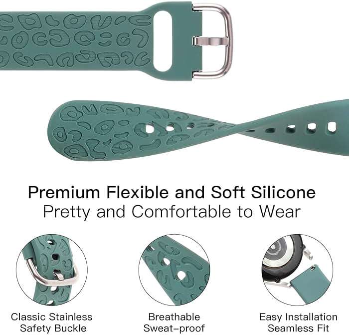 2 Pack Band Compatible with Samsung Galaxy Watch 7 FE 6 5 4 40/44mm,Galaxy Watch 5 Pro 45mm/Watch 6 4 Classic/Active 2,20mm Silicone Sport Band Leopard Engraved Flower Printed Wristband Women Men - Image 4