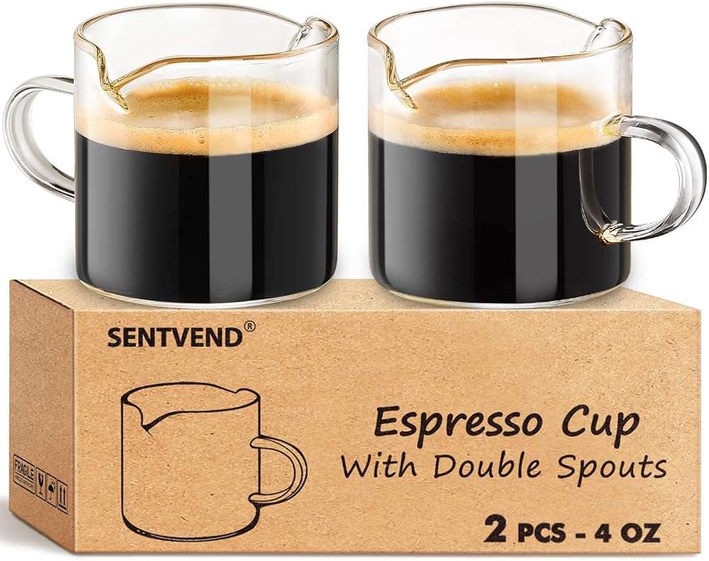 Espresso Cups Set of 2 - 4 Oz Espresso Shot Glass with Handle Double Spout Cups Clear Glass Milk Cup Espresso Accessories Great for Making Coffee Desserts Salad Dressings - Image 1