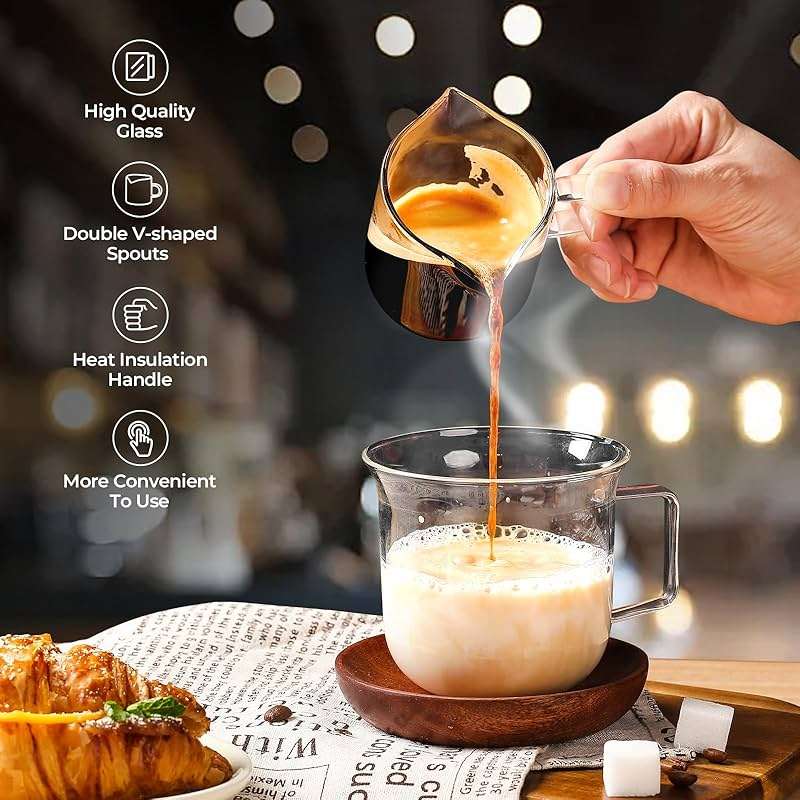 Espresso Cups Set of 2 - 4 Oz Espresso Shot Glass with Handle Double Spout Cups Clear Glass Milk Cup Espresso Accessories Great for Making Coffee Desserts Salad Dressings - Image 4