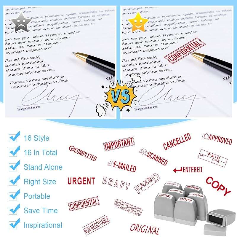 Crtiin 16 Pcs Office Stamp Set Message Self Inking Rubber Stamp Set for Office Stamps Completed Faxed Scanned Stamps for Message Supplies(Red, Grey) - Image 3