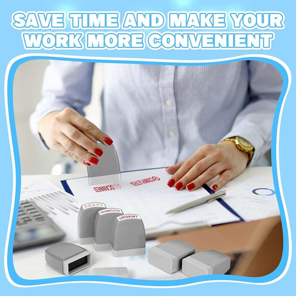 Crtiin 16 Pcs Office Stamp Set Message Self Inking Rubber Stamp Set for Office Stamps Completed Faxed Scanned Stamps for Message Supplies(Red, Grey) - Image 4