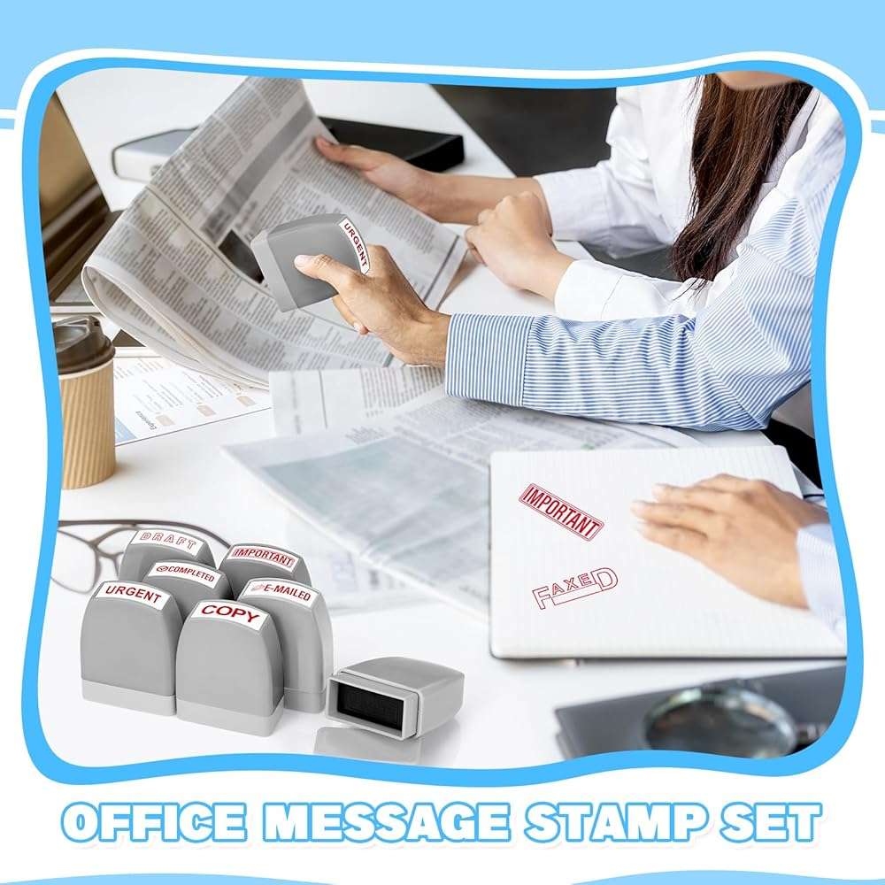 Crtiin 16 Pcs Office Stamp Set Message Self Inking Rubber Stamp Set for Office Stamps Completed Faxed Scanned Stamps for Message Supplies(Red, Grey) - Image 5