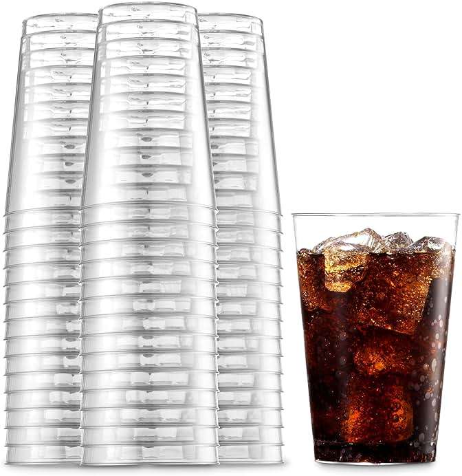 Munfix 100 Clear Plastic Cups 12 Oz Plastic Tumblers Fancy Disposable Wedding Party Cups Elegant Party Cups Recyclable and BPA-Free - Image 1