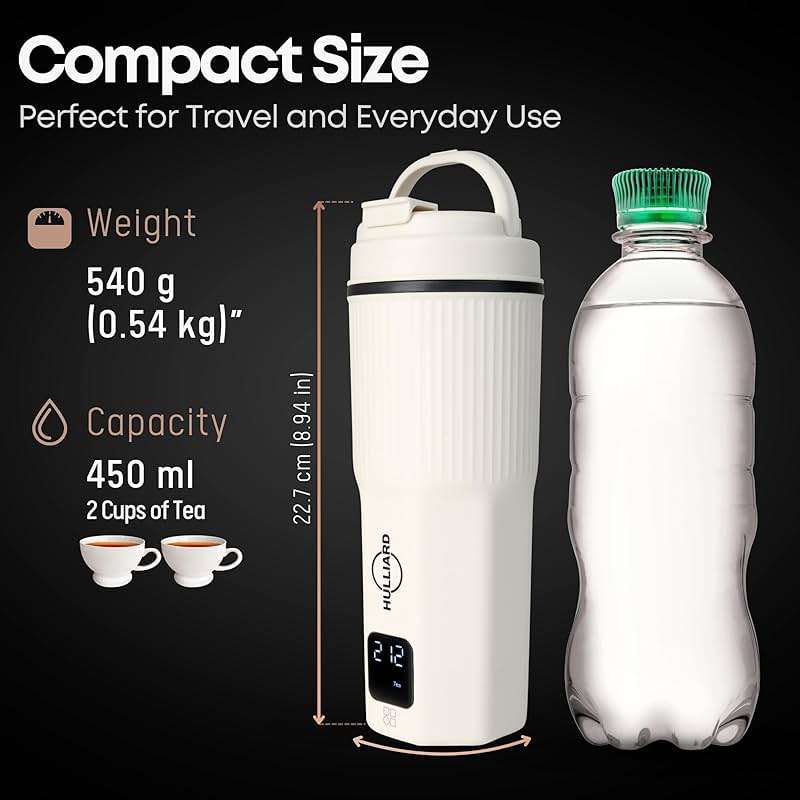 HULLIARD Travel Electric Kettle, 450ml, Dual Voltage, 316 Stainless Steel | 6 temperature presets, 100–240V dual voltage, auto shut-off, 316 stainless steel interior, 450ml capacity - Image 2