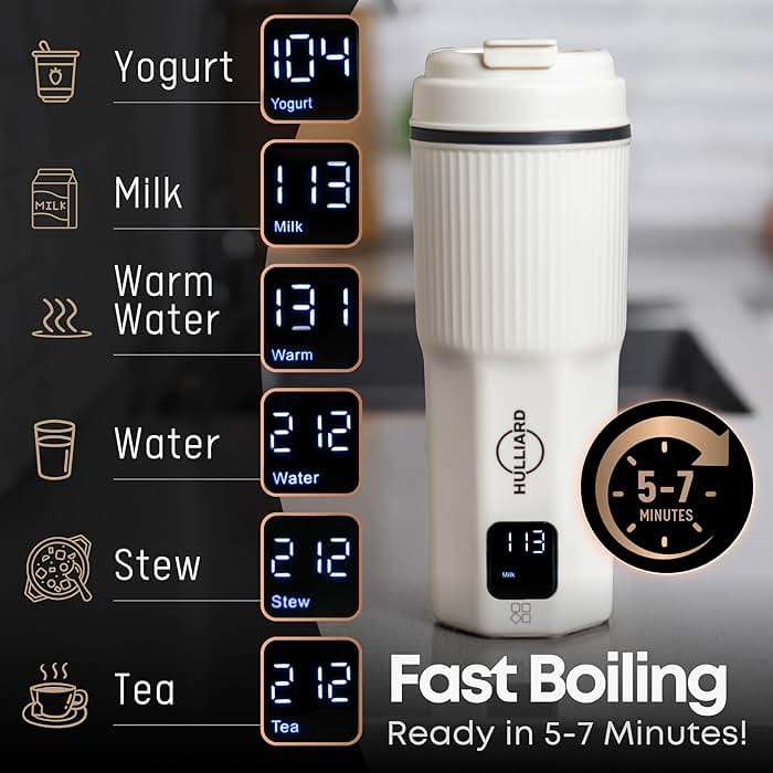 HULLIARD Travel Electric Kettle, 450ml, Dual Voltage, 316 Stainless Steel | 6 temperature presets, 100–240V dual voltage, auto shut-off, 316 stainless steel interior, 450ml capacity - Image 4