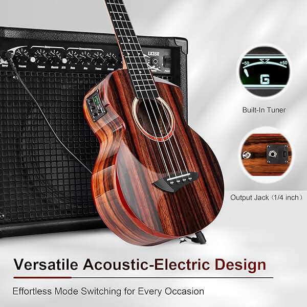 Caramel TEG91 Cutaway Ebony Glossy Tenor Acoustic & Electric Ukulele with Armrest | 26-inch Handmade Professional Ukelele Kit with Accessories - Image 7