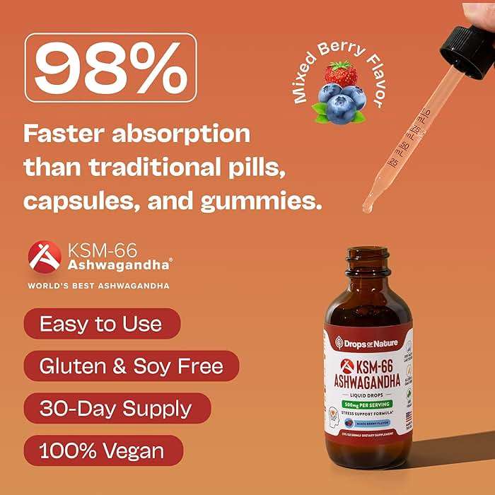 KSM-66 Ashwagandha Liquid Drops – Vegan, GMO Free & Fast Absorbing Form – Ashwagandha Supplements for Daily Wellness Support – Promotes Focus and Clarity – Supports Daily Vitality (Mixed Berry, 60ml) - Image 3