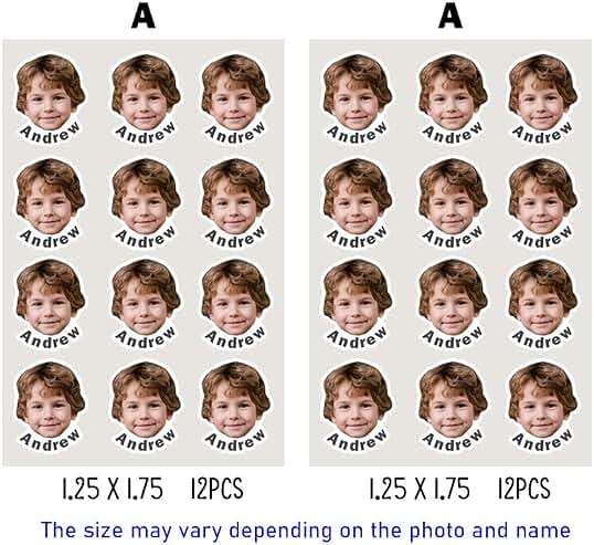 JJJ Design 32 pcs Personalized Face Stickers with Name - Portrait Face Photo Stickers for Water Bottles, Lunch Boxes, Phone Cases -Holographic Waterproof Dishwasher Safe (BB) - Image 7