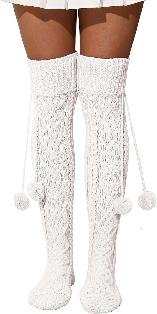 SherryDC Women's Cable Knit Thigh High Socks Over the Knee Leg Warmers Long Winter Boot Stockings - Image 1