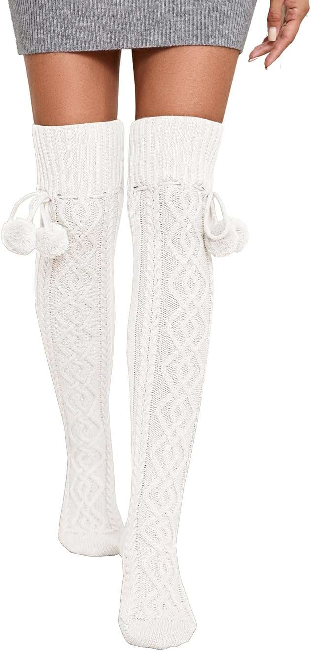 SherryDC Women's Cable Knit Thigh High Socks Over the Knee Leg Warmers Long Winter Boot Stockings - Image 2