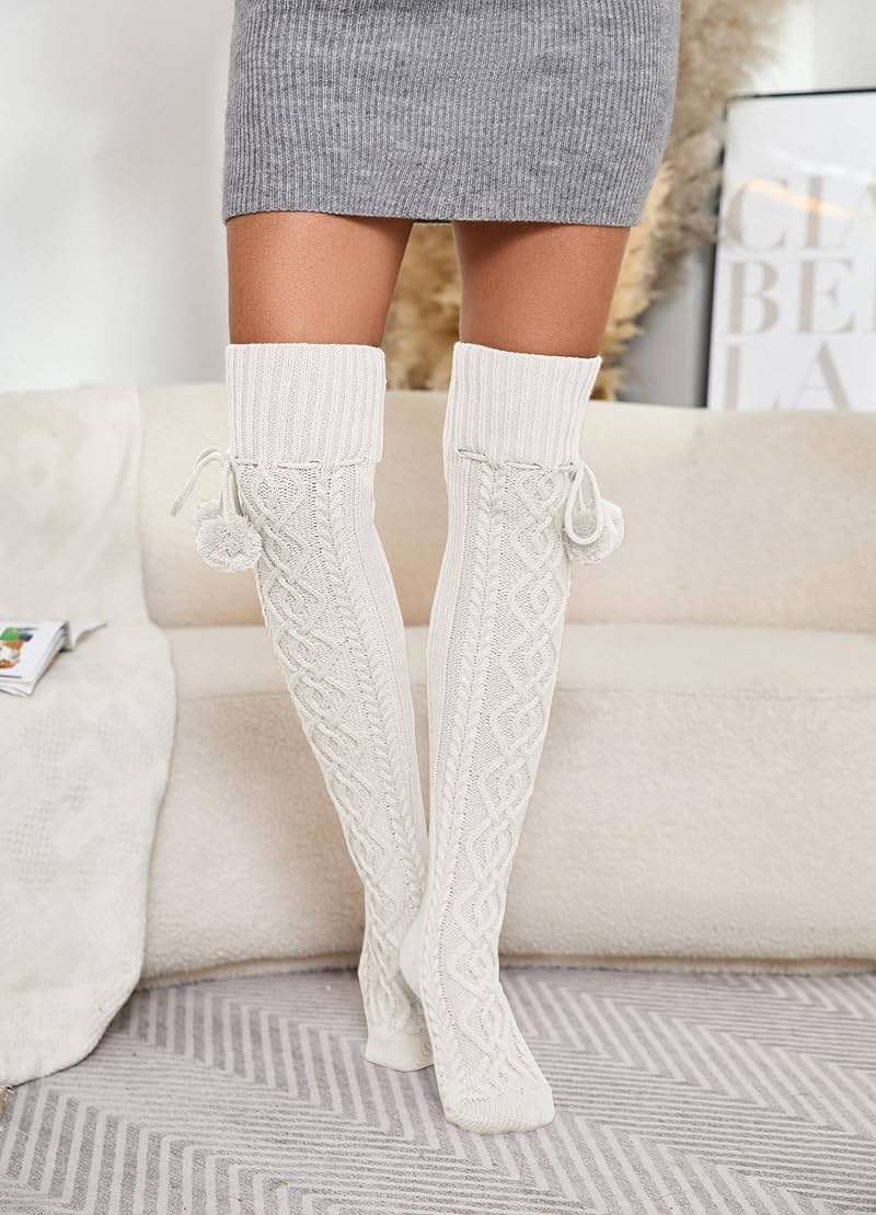 SherryDC Women's Cable Knit Thigh High Socks Over the Knee Leg Warmers Long Winter Boot Stockings - Image 3