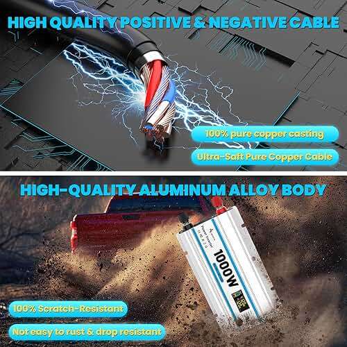 1000W Car Inverter 12V to 110V DC to AC Power Inverters for Vehicles with 2 AC Outlets/36W PD USB-C/18W QC USB-A Fast Charging/Cigarette Lighter/LED Display/100A Cables 1000 Watt Inverter - Image 8