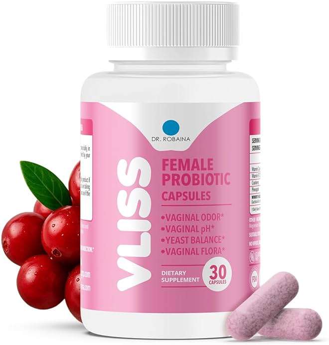 Dr. Robaina Women’s Daily Vaginal Probiotic + Cranberry & Pineapple, 5 B CFU Lactobacillus (rhamnosus, reuteri, gasseri, crispatus), pH Balance & Odor Control, Vitamin C & B-12, 30 Vegan Capsules - Image 1