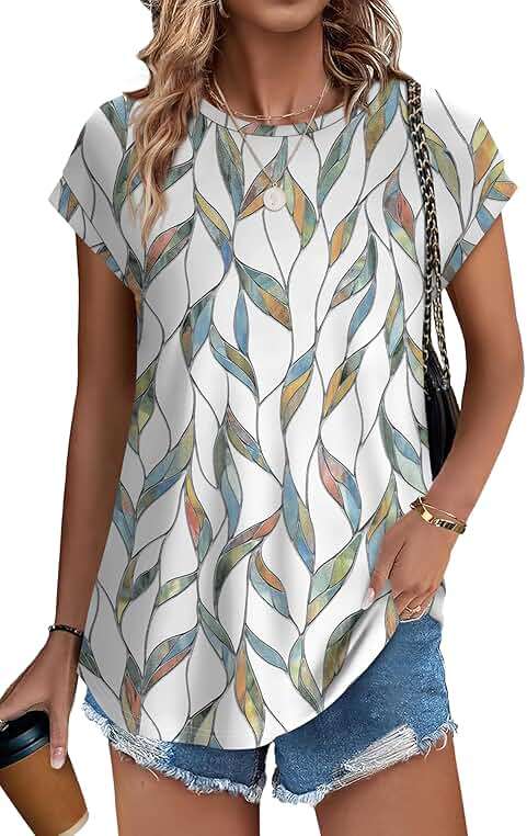XIEERDUO Womens Tops Short Sleeve Shirts Blouses for Women Dressy Casual Cap Sleeve Tops with Curved Hem - Image 2