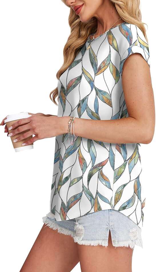 XIEERDUO Womens Tops Short Sleeve Shirts Blouses for Women Dressy Casual Cap Sleeve Tops with Curved Hem - Image 3