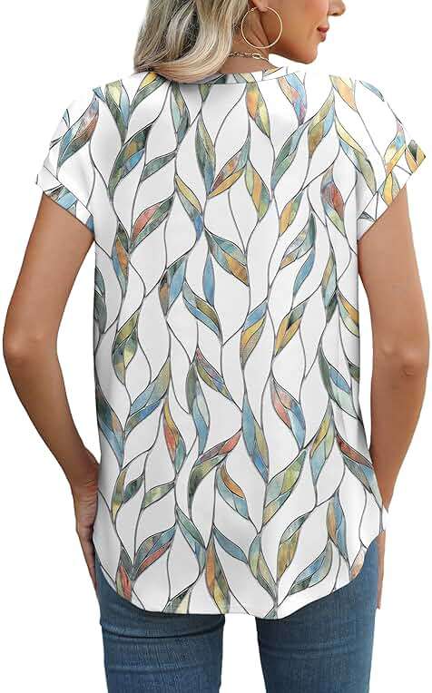 XIEERDUO Womens Tops Short Sleeve Shirts Blouses for Women Dressy Casual Cap Sleeve Tops with Curved Hem - Image 4