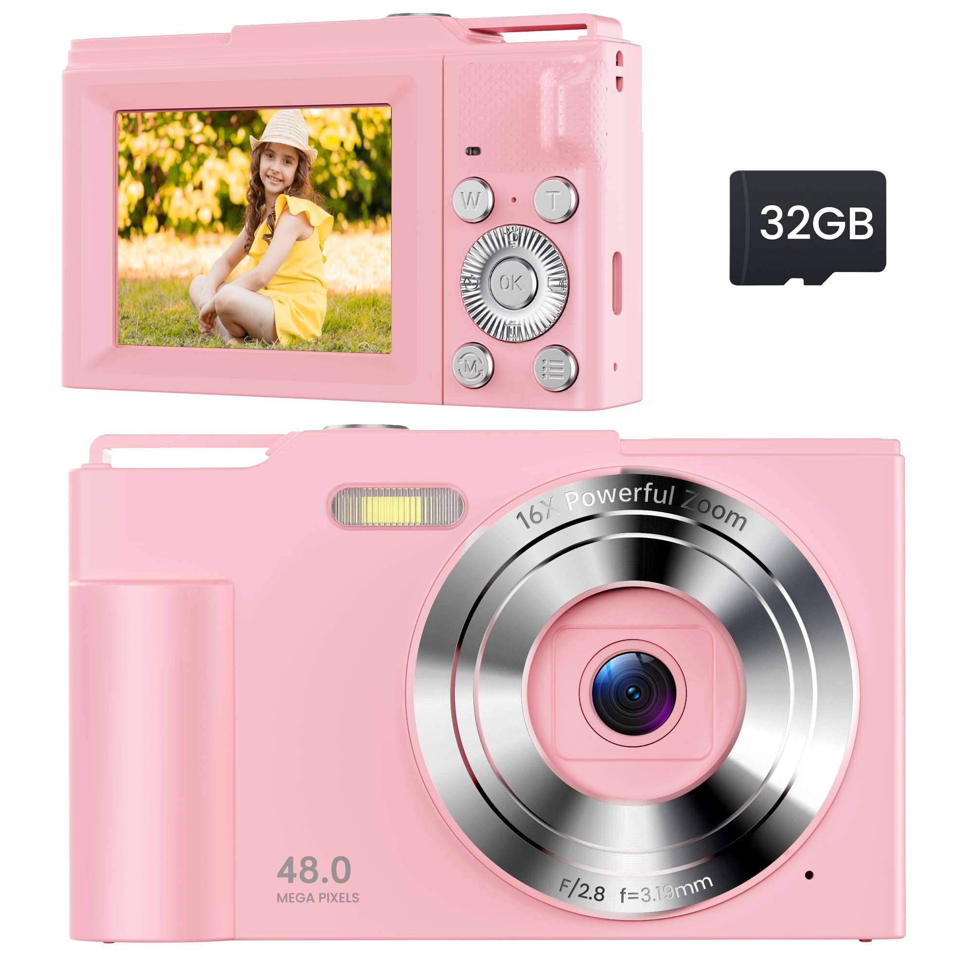 Digital Camera for Kids: Pink Camera for Teens - Christmas Birthday Gifts for Girls 8-10 - 16X Zoom Shoot Cam for Ages 8-13 - Compact Camera for 6 7 8 9 10 Years Old- Toys for Kid Children Toddler - Image 1