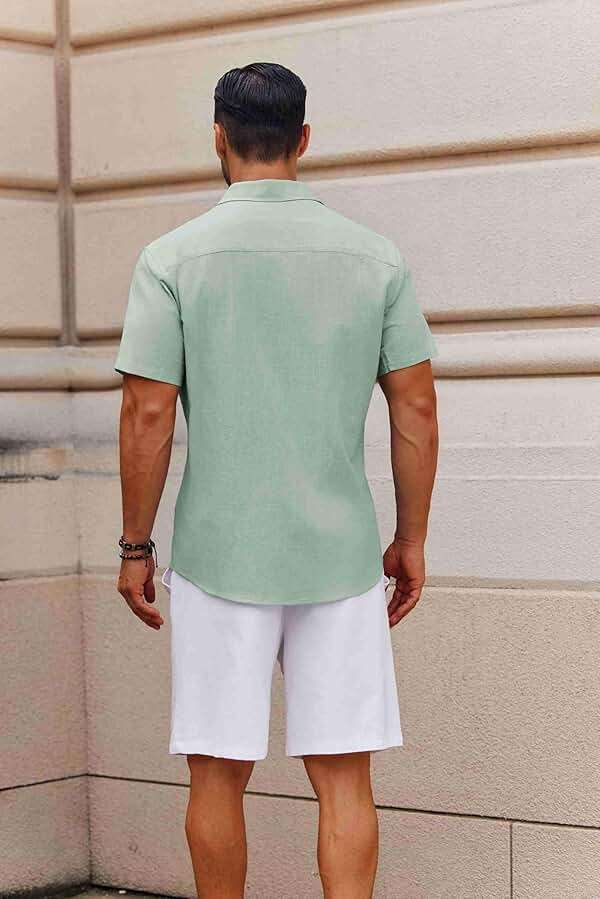 COOFANDY Men's Button Down Short Sleeve Shirt Casual Cotton Summer Beach Linen Wedding Shirts with Pocket - Image 4