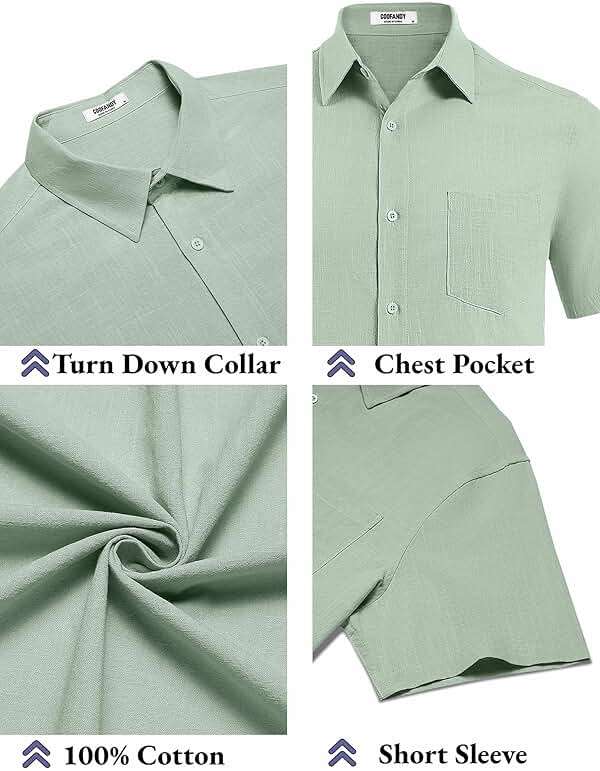 COOFANDY Men's Button Down Short Sleeve Shirt Casual Cotton Summer Beach Linen Wedding Shirts with Pocket - Image 5