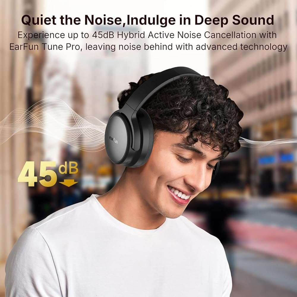 EarFun Tune Pro Active Noise Canceling Headphones, Wireless Bluetooth Headphones with 5 Mics, 120H Playtime, Bluetooth 5.4, Hi-Res Audio, Multipoint Connection, Custom EQ via App, Comfortable Fit - Image 2